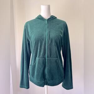 Vintage Y2K I&H Fashion Dark Teal Full Zip Hooded Lightweight Sweatshirt